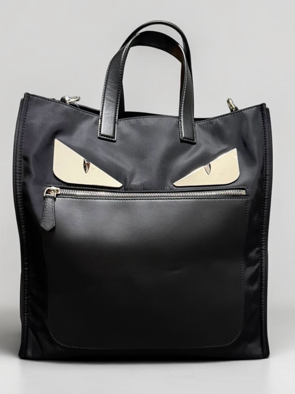 Fendi Monster Eye Bag Bugs Black Nylon Leather Tite Bag silver hardware